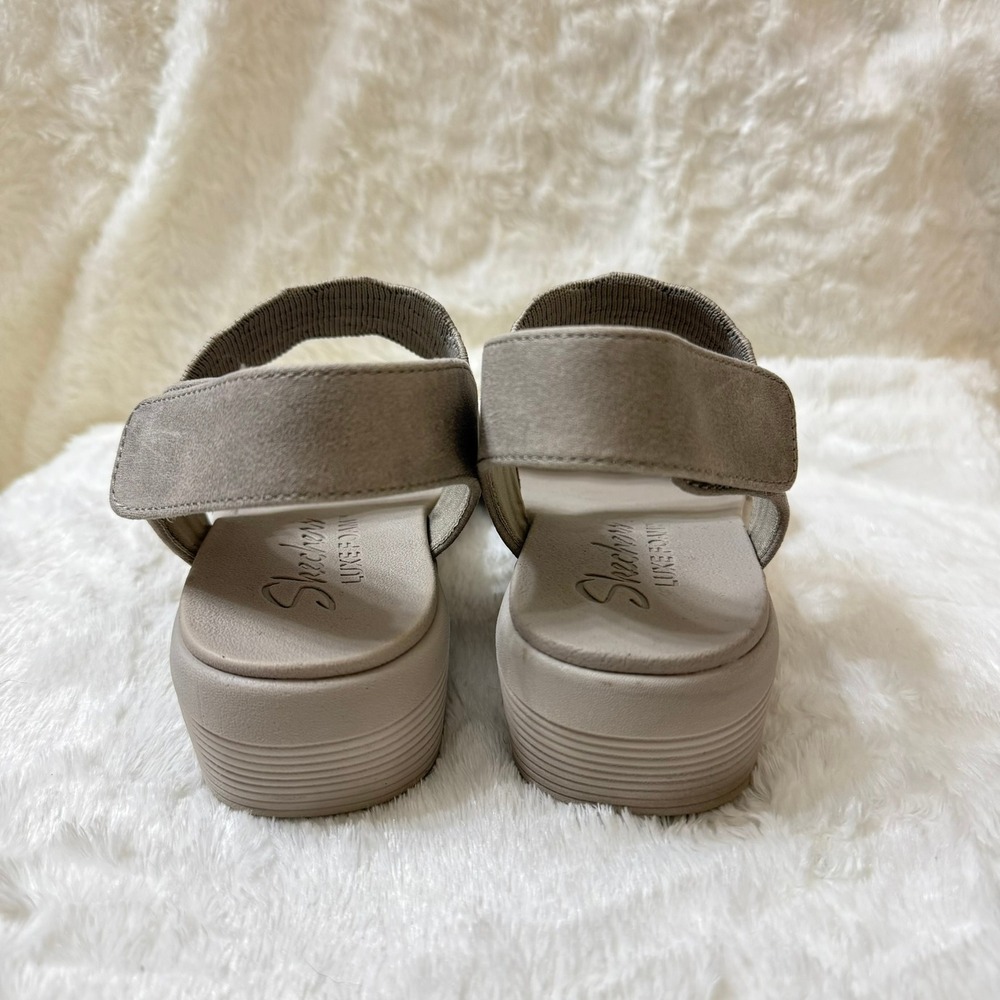 Skechers Arya On The Rise Luxe Foam Sandals Grey Womens Size 7 Comfort Wedge - Picture 4 of 10